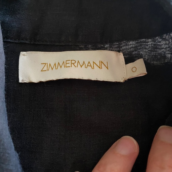 Zimmerman Button Down Ruffle Black White Ramie Blouse Shirt Top Size O - Picture 2 of 9